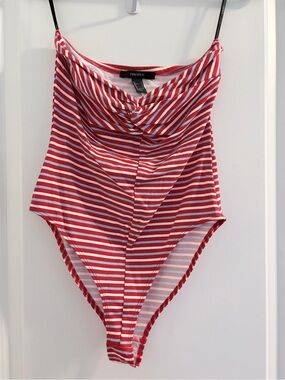 Forever 21 Red and White Striped Twist-Front Bodysuit